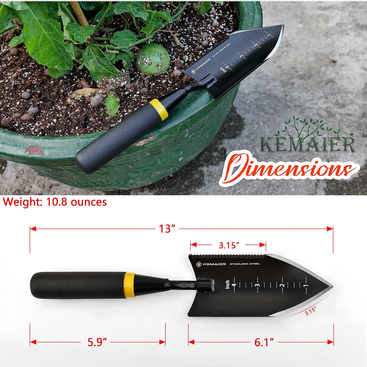 Kemaier Heavy Duty Gardening Hand Trowel - Stainless Steel Tool