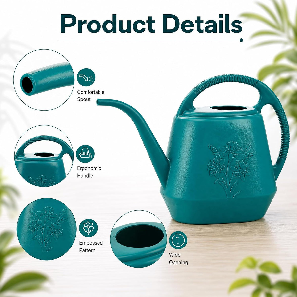 Fasmov 1-Gallon Plastic Watering Can with Comfortable Handle, Garden Watering Cans Long Spout for Indoor Outdoor Watering Plants (Green)
