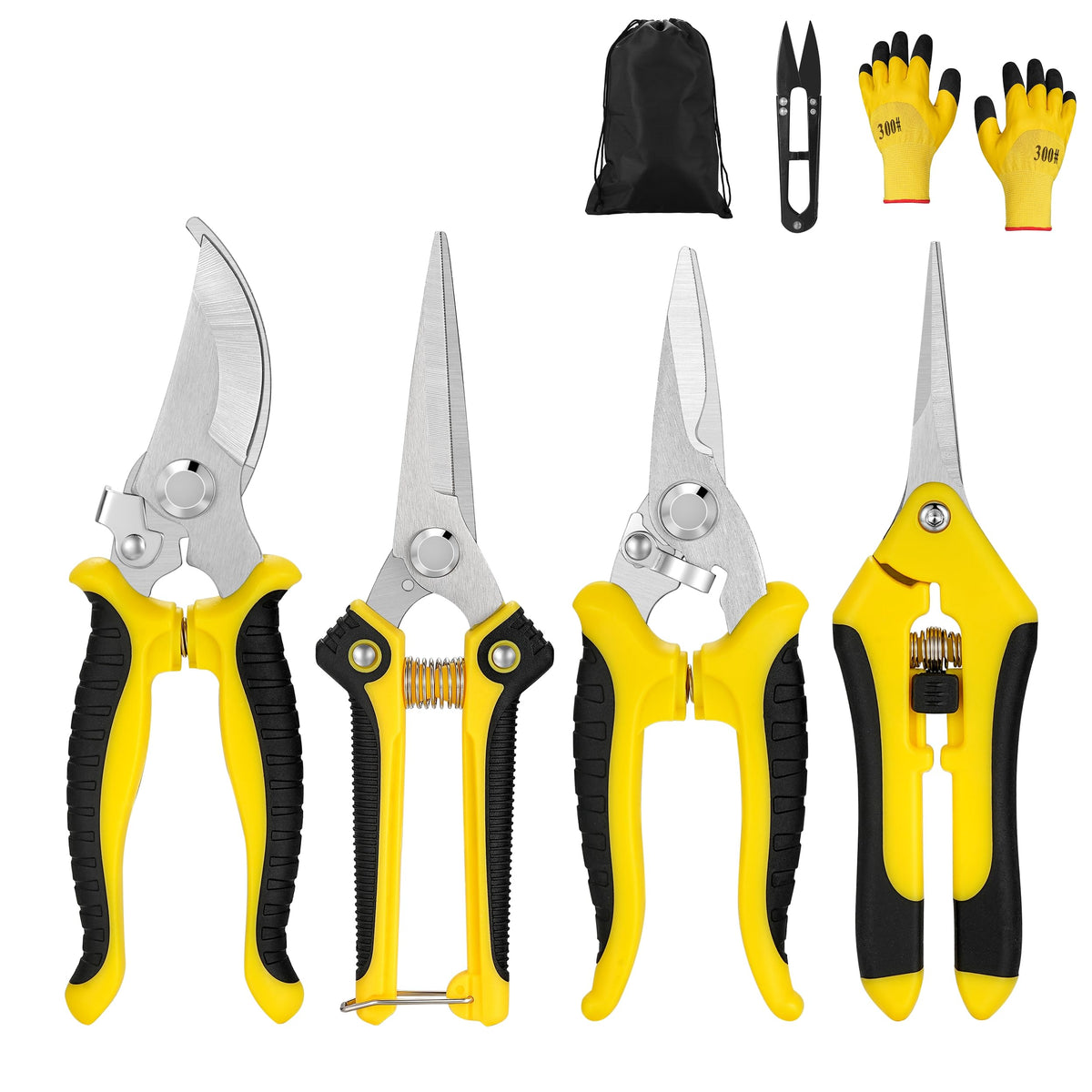 5‑Piece Garden Pruning Shears Set with Gloves & Storage Bag – Stainless Steel Trimming Scissors for Flowers, Herbs & Small Branches – Ergonomic Gardening Tools Kit (Multi-color)