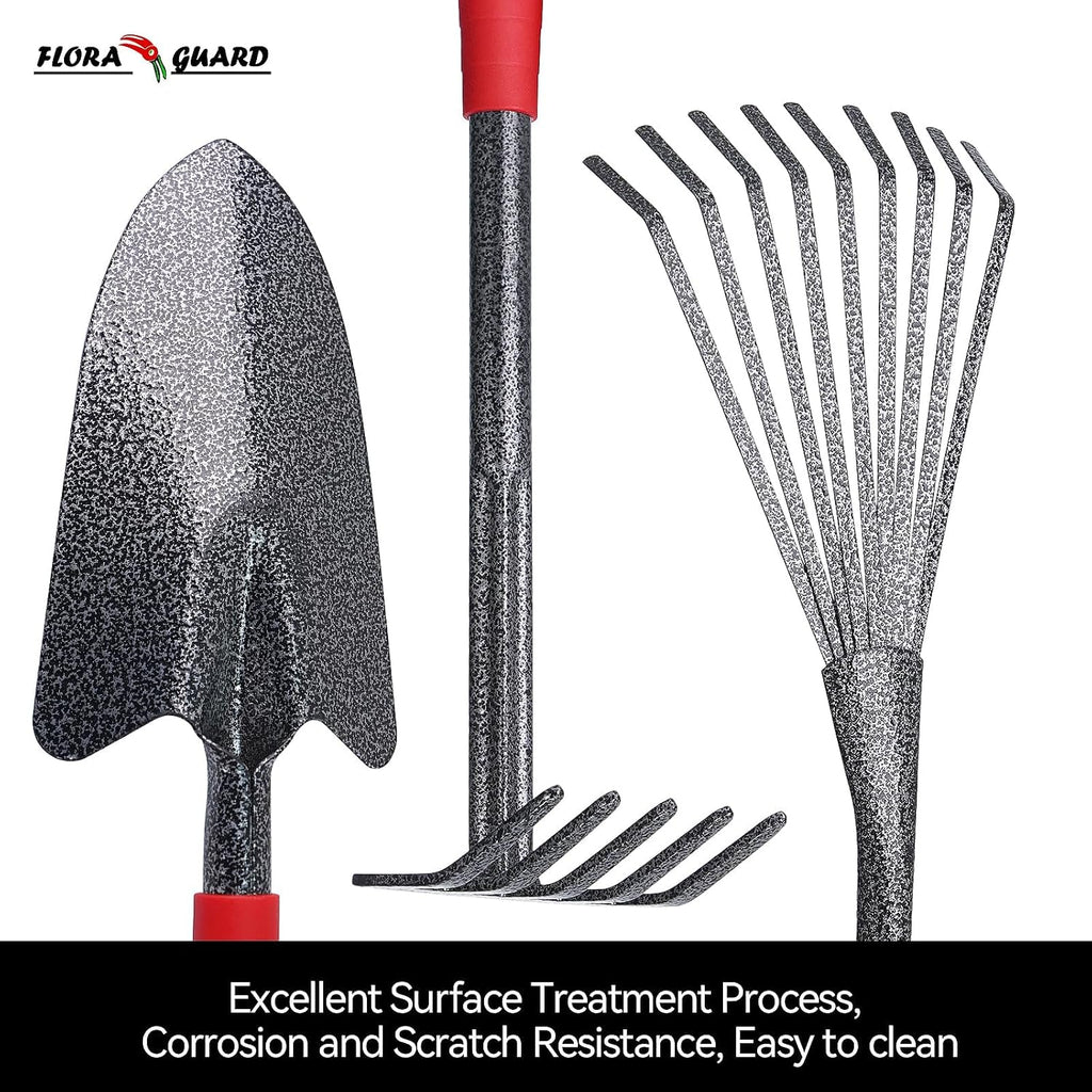 FLORA GUARD 6-Piece Garden Tool Set, Heavy Duty Steel Hand Tools