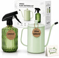 2 Pack Small Watering Can for Indoor Plants, 20 oz Metal Plant Watering Can with Long Spout for House Plants, 13.5 oz Glass Plant Mister Spray Bottle for Bonsai Garden Flowers Decorative