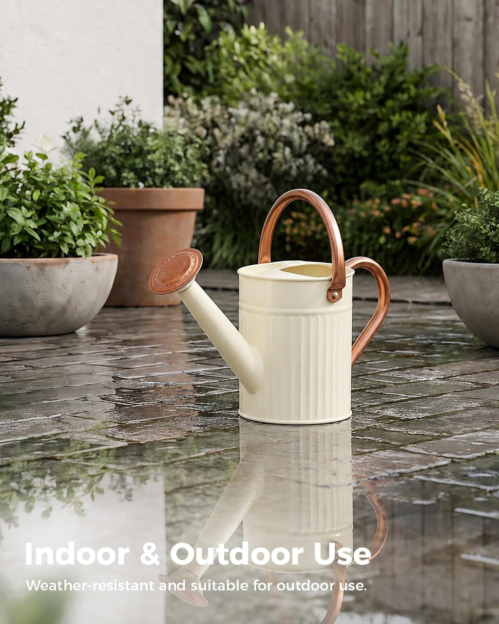 Bamworld Metal Watering Can for Indoor Outdoor Plant 1/2 Gallon Creamy