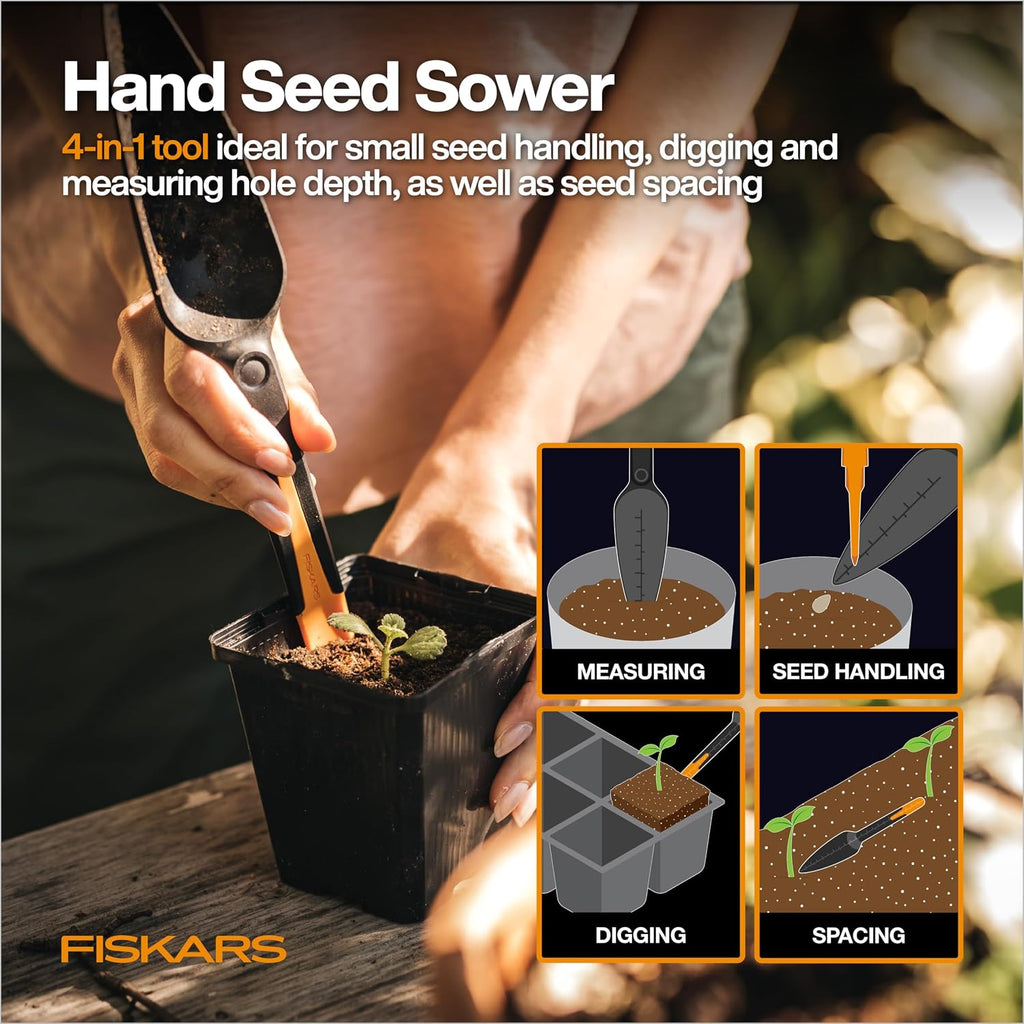 Fiskars 4-in-1 Seed Planting Garden Trowel and Seed Sower Tool