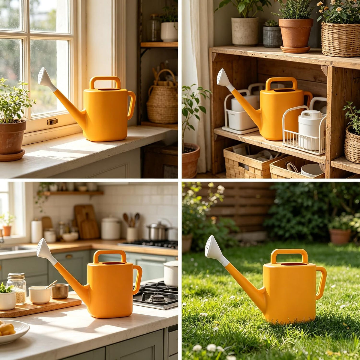 2 Gallon Watering Can for Outdoor Plants, Large Garden Watering Can with Detachable Sprinkler Head, Heavy Duty Resin Water Canner for Flowers, Indoor & Potted Plants (Daisy Yellow)
