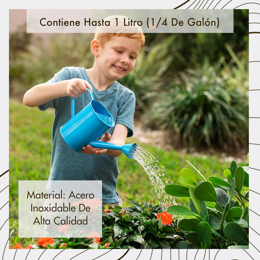 Watering Can for Kids - Play Time or Practical Use - Childs Metal Watering Can - Small Water Can for Boys and Girls, Perfect for Easter Gift -32 oz (Blue)
