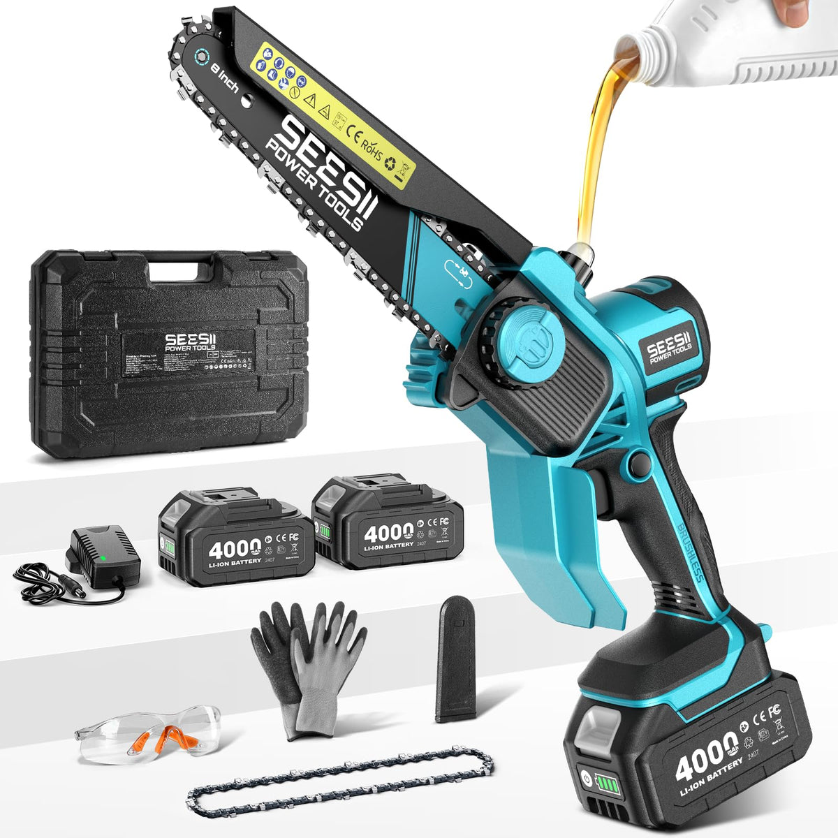SEESII 2-in-1 Mini Chainsaw & Pruning Shears Combo, Brushless Motor