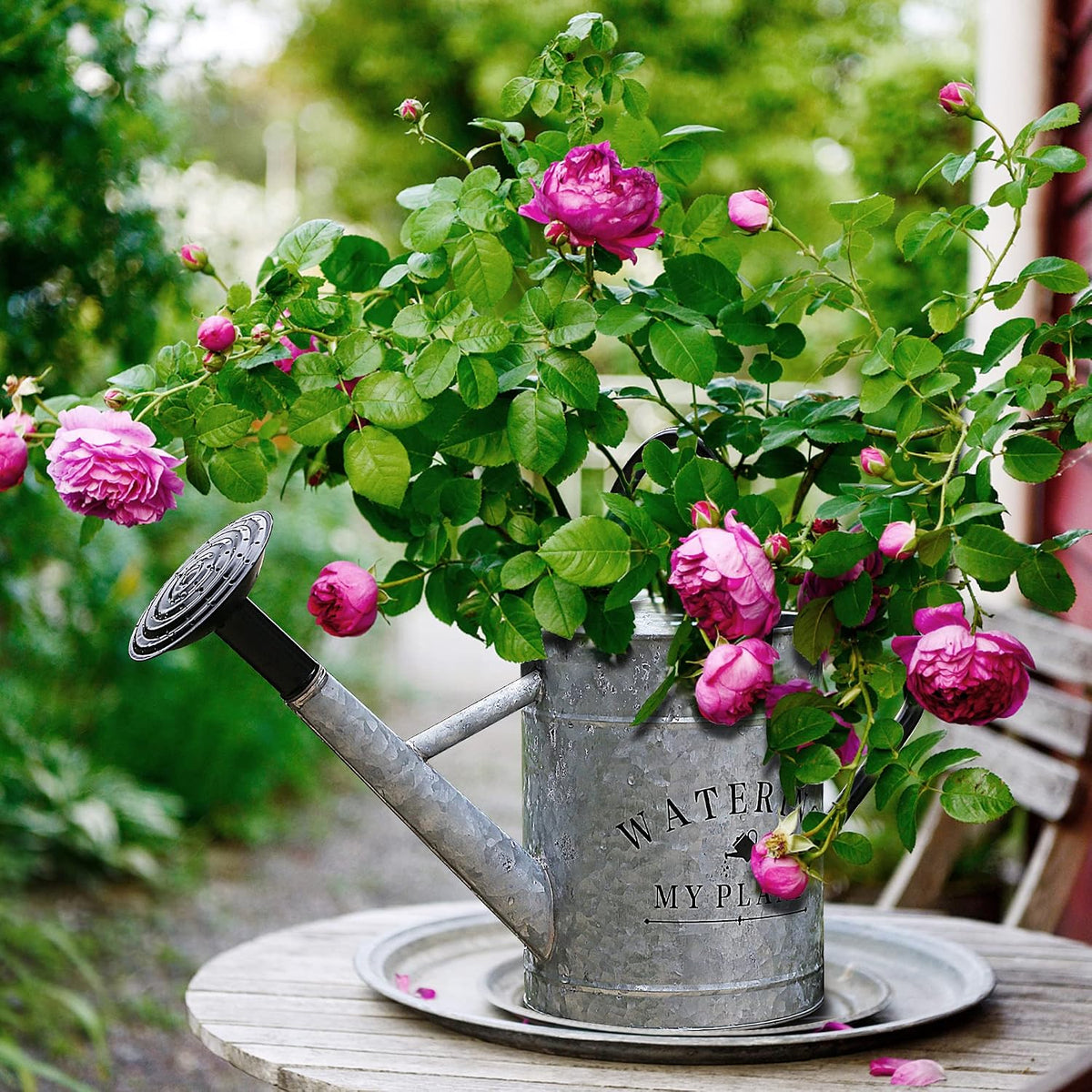 Garutom Galvanized Watering Can for Outdoor Indoor Plants, 1 Gallon Decorative Countryside Style Water Can with Removable Spout, Perfect Metal Watering Can for Indoor Plants and Garden Flower