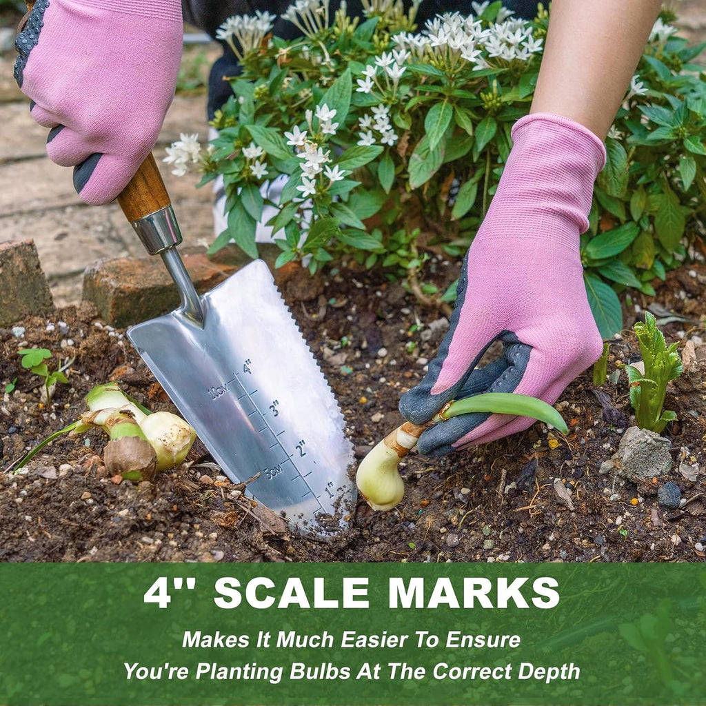 Haliaeetus Garden Trowel with Serrated Edge, 4'' Depth Mark Planting Shovel