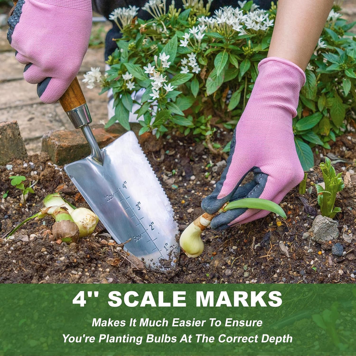 Haliaeetus Garden Trowel with Serrated Edge, 4'' Depth Mark Planting Shovel