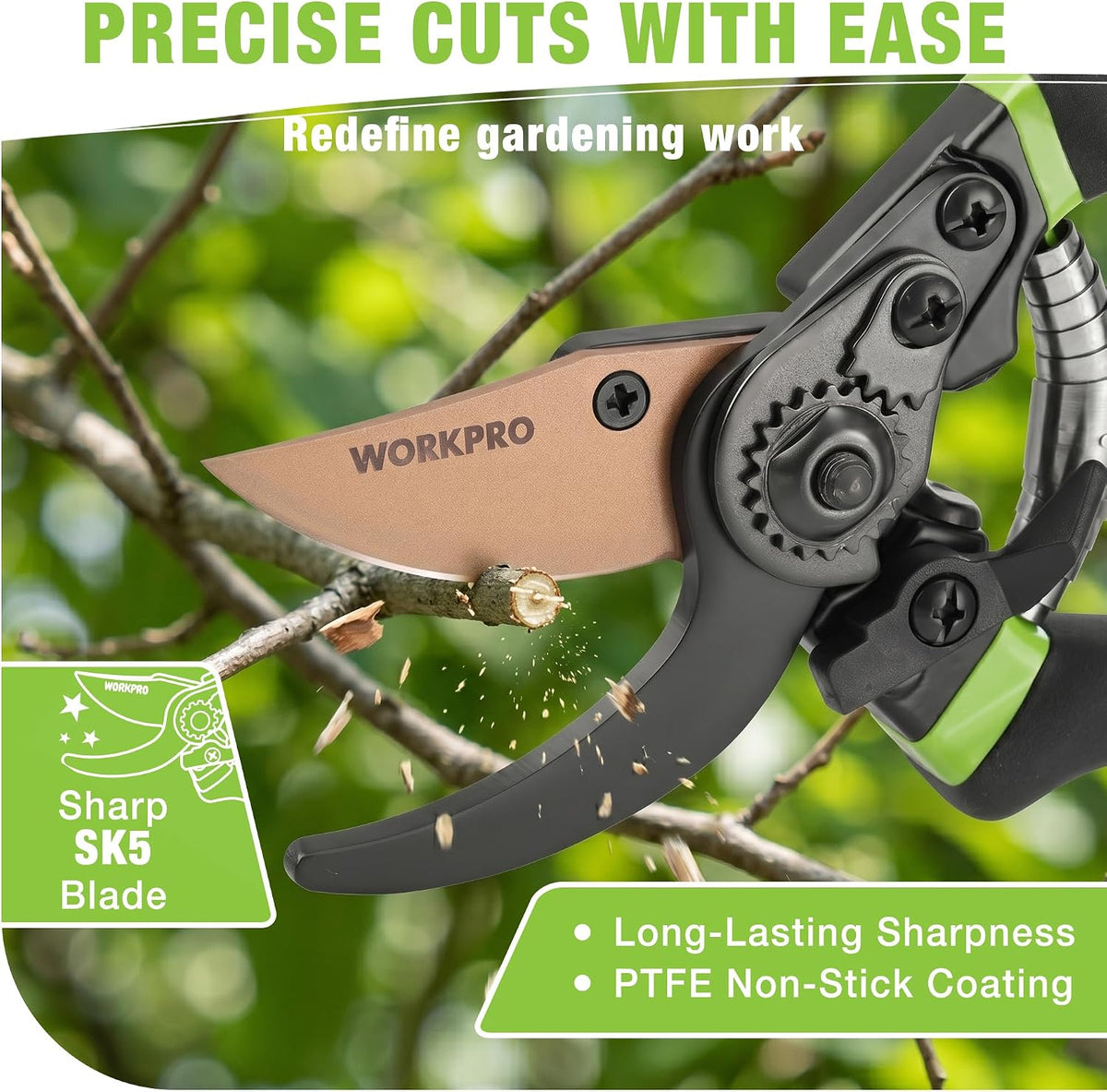 WORKPRO 8.5" Bypass Pruning Shears with Die-cast Aluminum Handle
