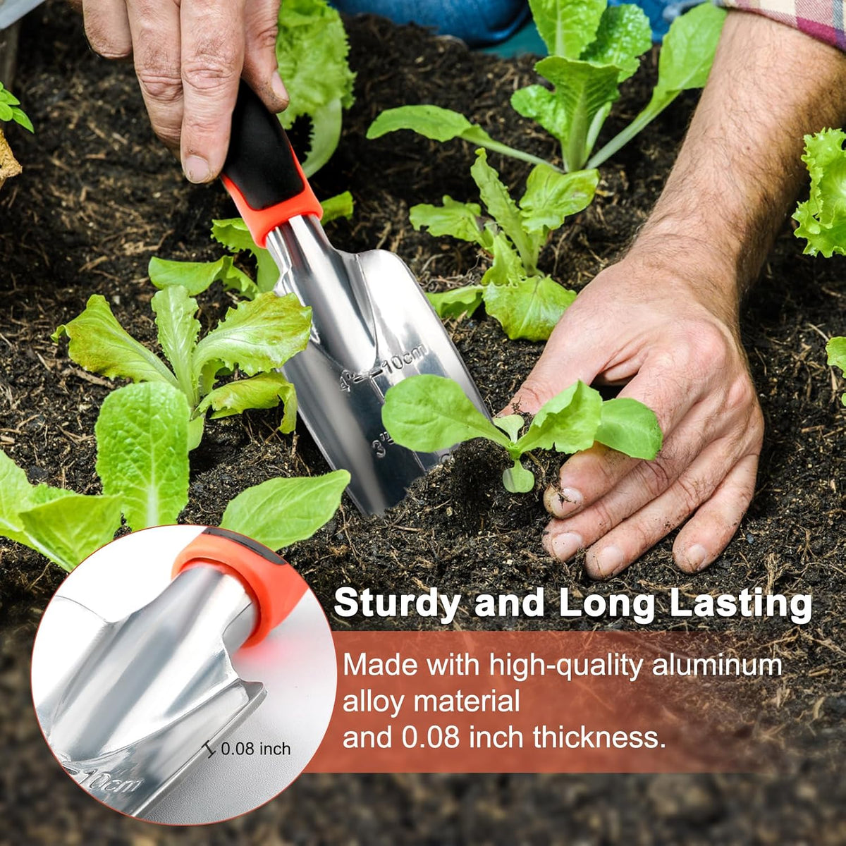 Garden Shovel Trowel Garden Tool with Measurement Mark, Heavy Duty Gardening Shovel Hand Tools Garden Spade with Ergonomic Handle, Small Garden Tools for Gardening Planting Digging Transplanting