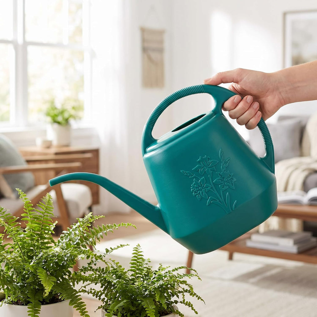 Fasmov 1-Gallon Plastic Watering Can with Comfortable Handle, Garden Watering Cans Long Spout for Indoor Outdoor Watering Plants (Green)