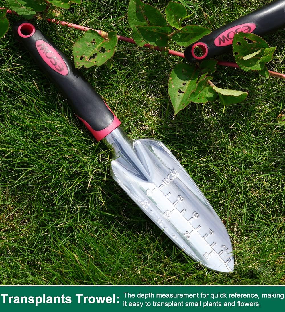 ESOW Garden Tool Set 3 Pc, Cast-Aluminum Heavy Duty - Trowel, Rake, Red