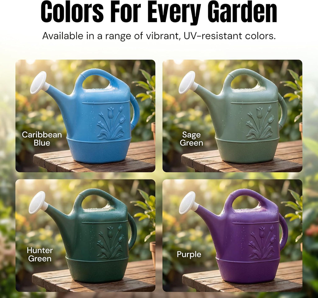 PMU 2 Gallon Watering Can - Garden Watering Can for Indoor & Outdoor Plants - Plastic Water Can with Detachable Sprinkler Head - Large Water Pot, Made in USA - Hunter Green Pkg/1