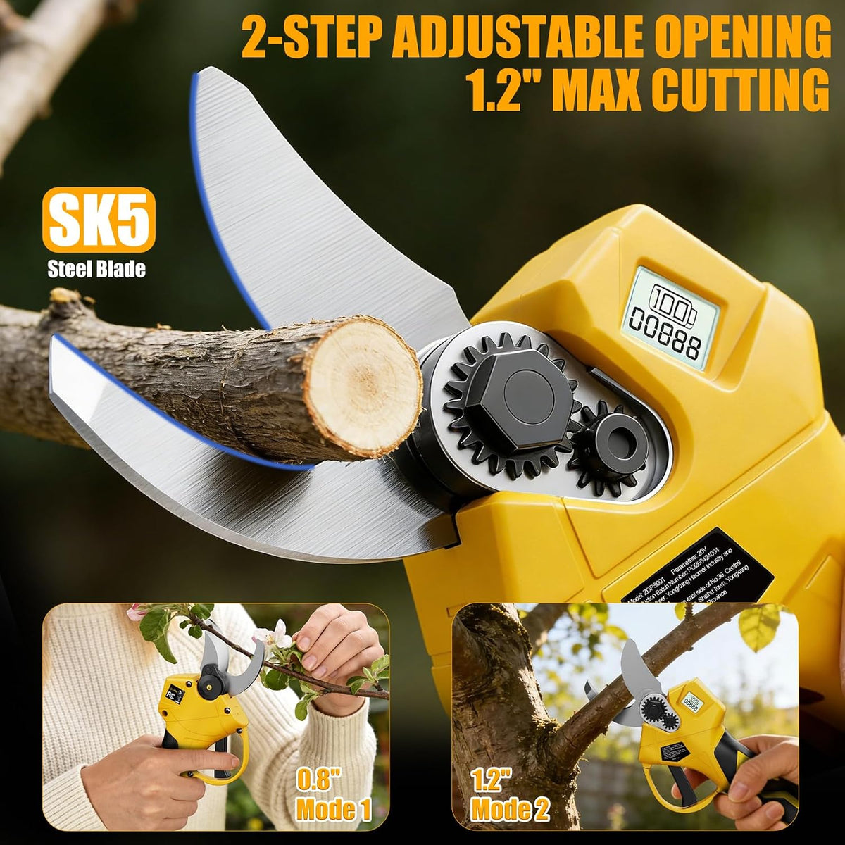 Cordless Electric Pruning Shears Compatible with Dewalt 20V Battery