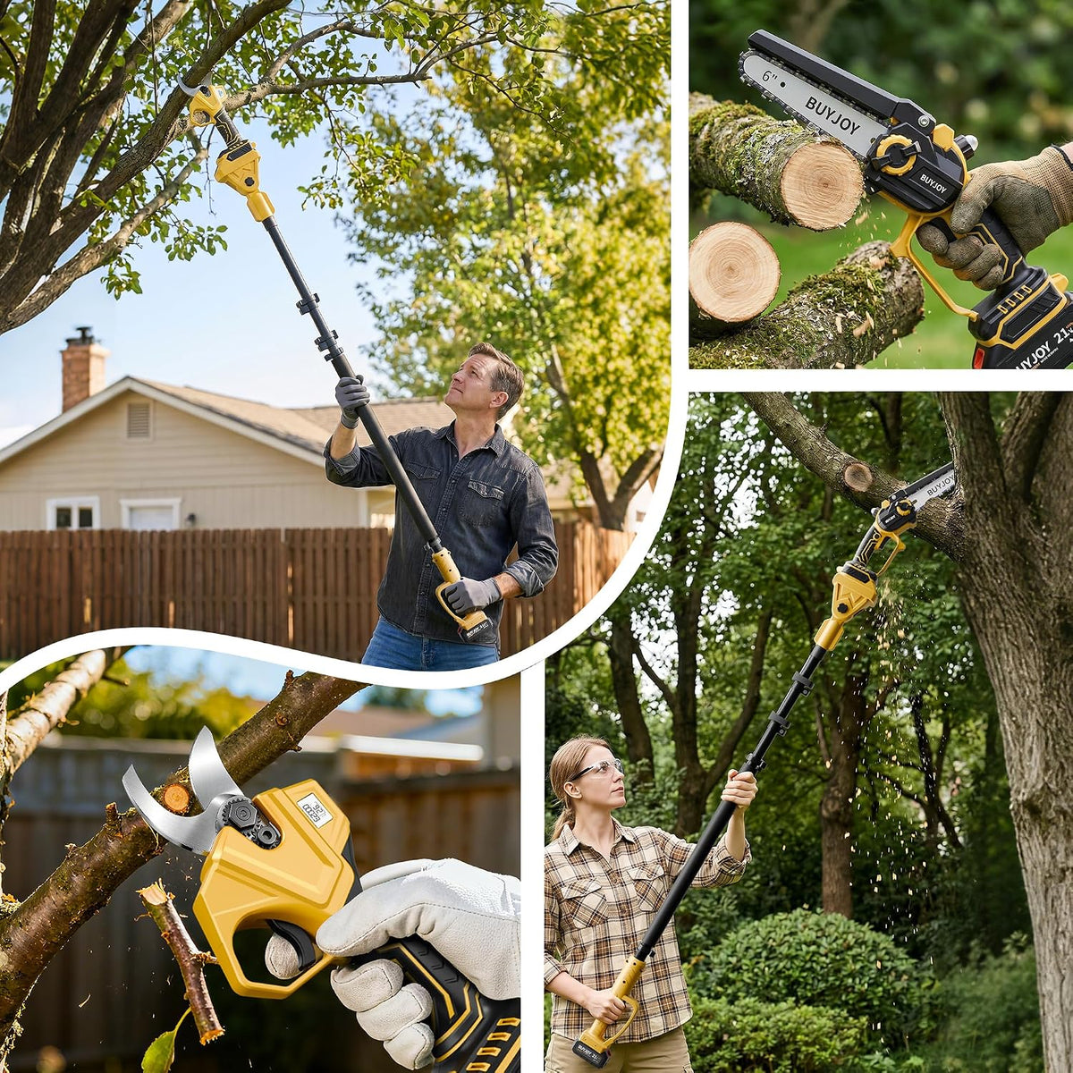 BUYJOY 4-in-1 Electric Pruning Shears & 6 Inch Pole Saw Combo