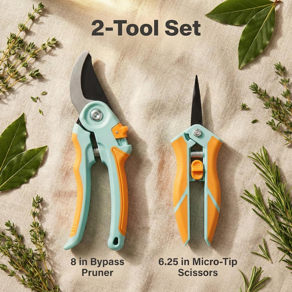 NEXON Pruning Shears 2-Pack, Bypass 8" & 6.25", SK5 Steel Garden Shears