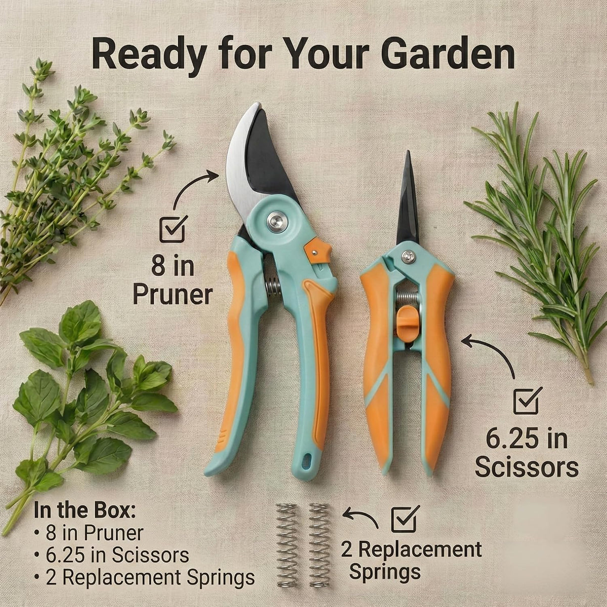 NEXON Pruning Shears 2-Pack, Bypass 8" & 6.25", SK5 Steel Garden Shears