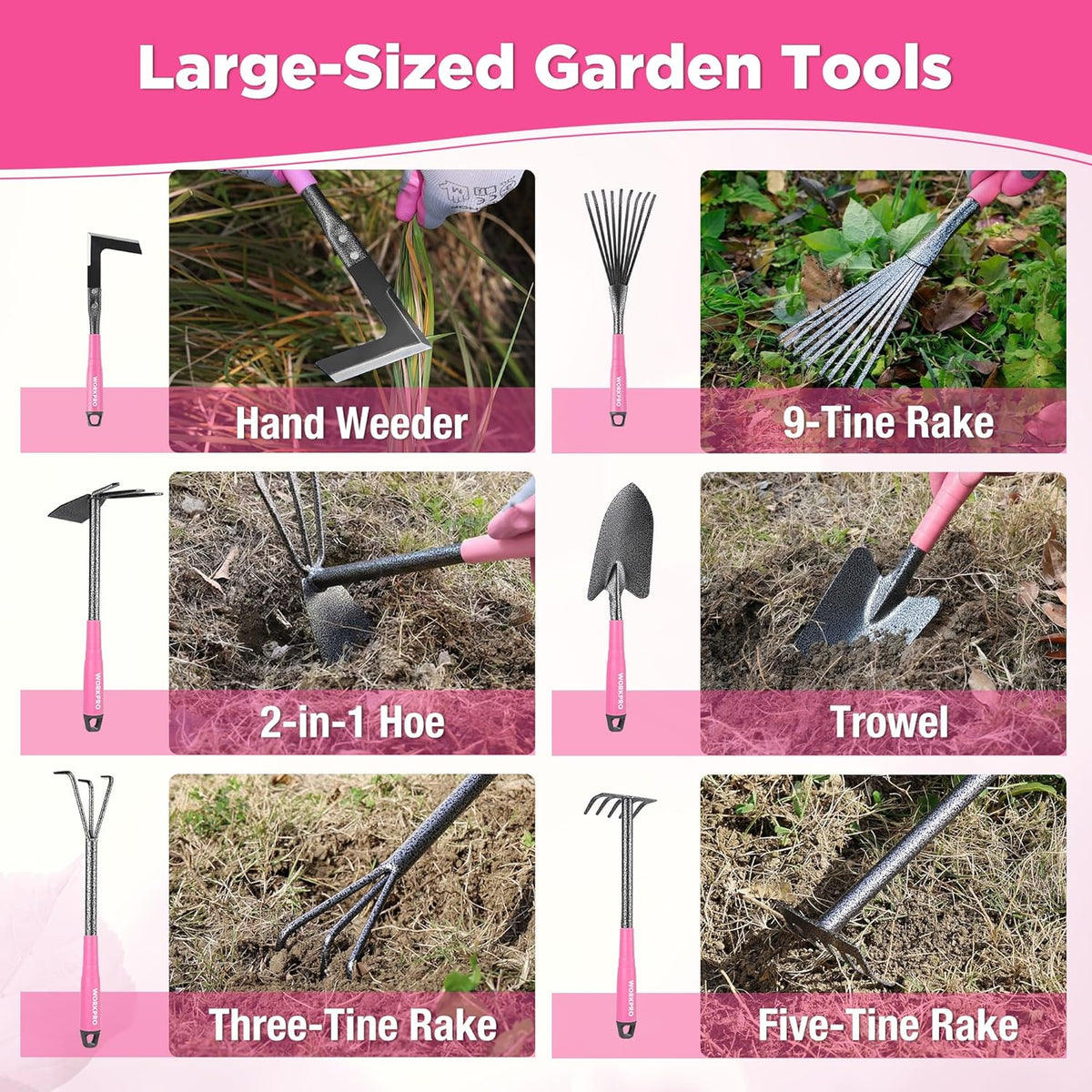 WORKPRO 6-Piece Pink Garden Tool Set